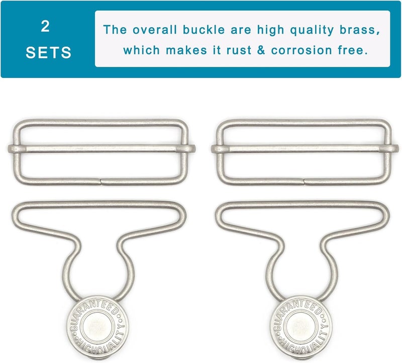 Enosea 2 Sets 2 inch Overall Buckles Replacement, Metal Suspender Buckle Overall Clips with Buckle Slider and Buttons - Image 4